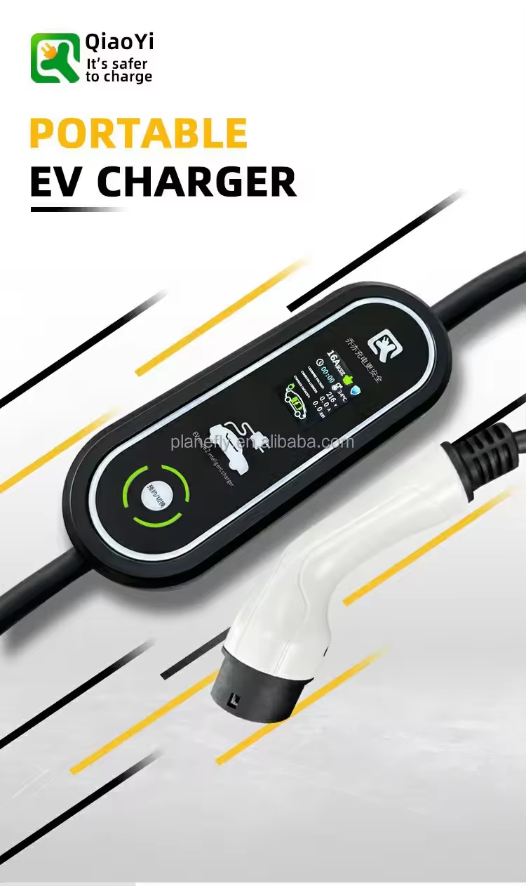 Output Voltage AC 220V-240V 3.5kw Electric Vehicle Charger Level 2 16A with Type 2 Plug and LED Screen