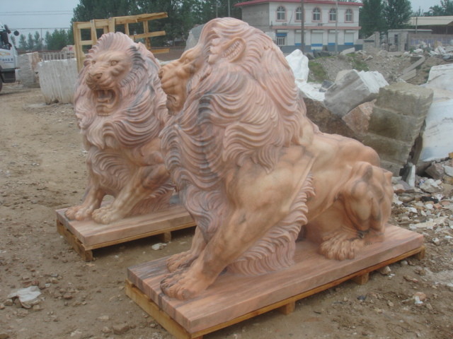 Marble Customized Sitting Lion Statues With Paw On Ball Stone Carving Sculpture