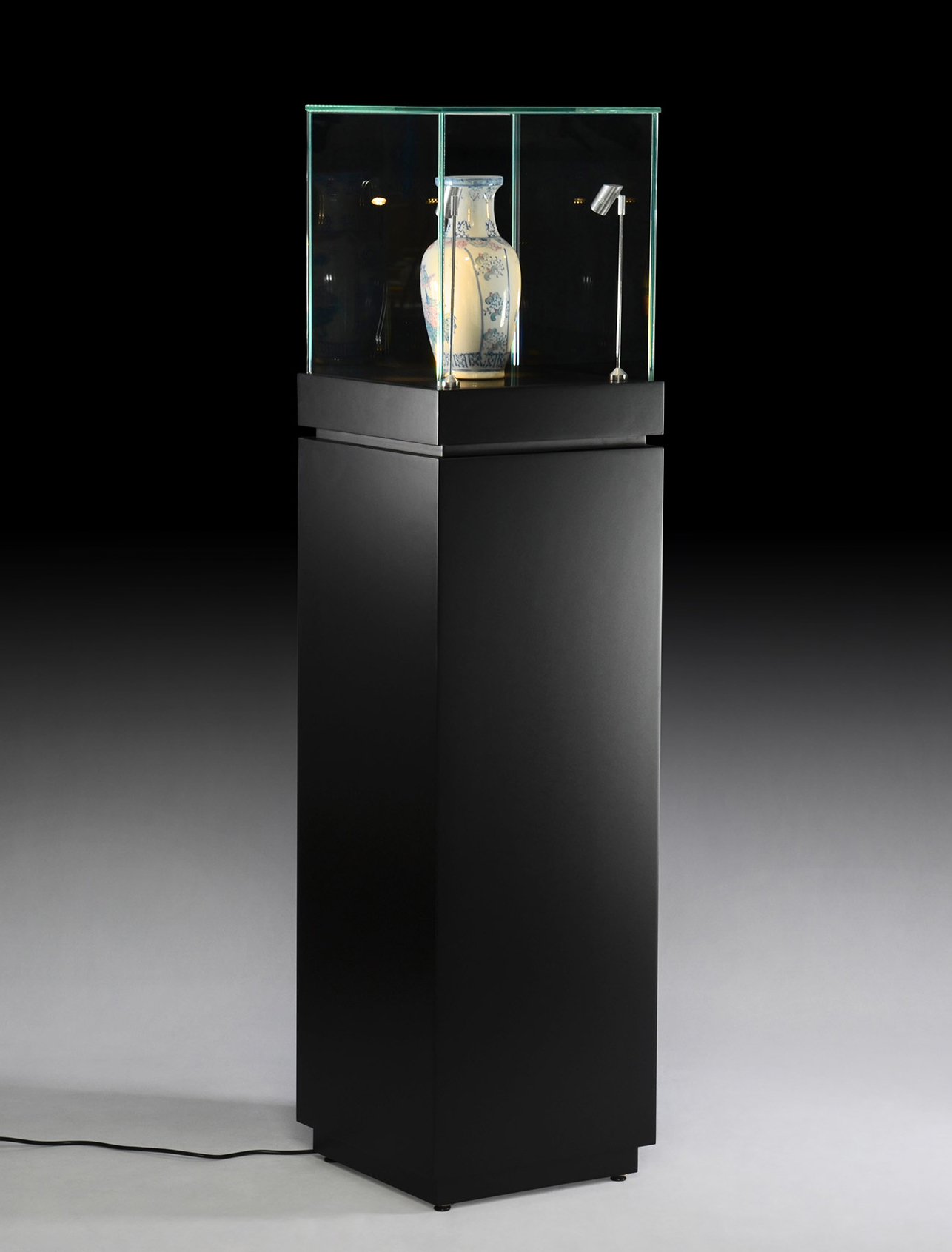 16" Jewelry Pedestal Display Case Pedestal Display Cabinet Locking Drawer LED Spotlights