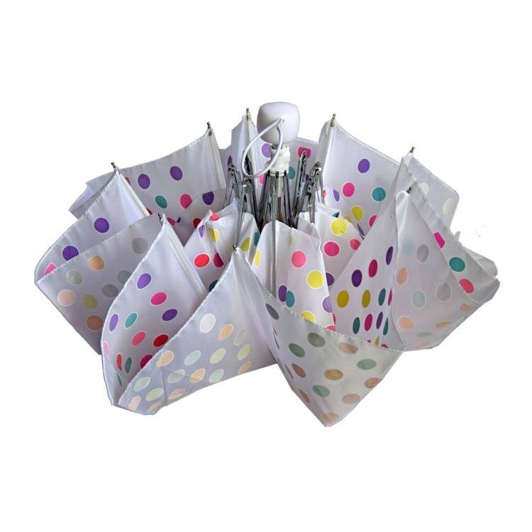 Metal Shaft Pongee Fabric 3 Fold Umbrella SGS With Colorful Dots