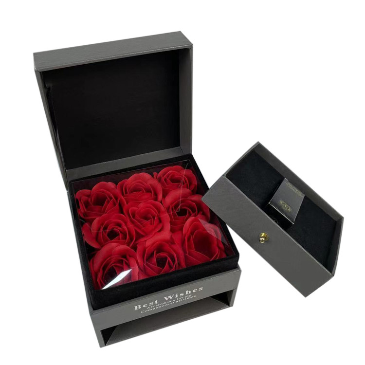Handmade Wholesale Flower Lipstick Hard Cardboard Paper Valentine Luxury Gift Box Packaging With Drawer