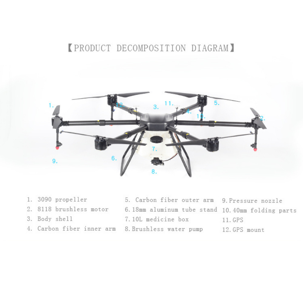 OEM 10 Litre Agriculture Spraying Drone 60 Acres/H 12Minutes Battery 2~3m HXMX410