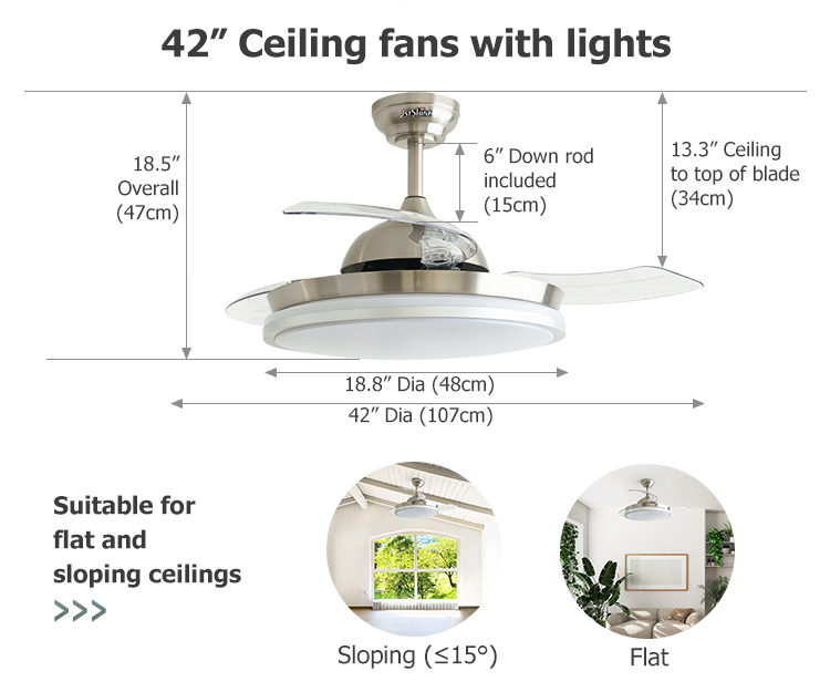 Retractable Ceiling Fan for Child Room Invisible Design Remote Control Safety Features