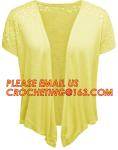 Short Sleeve Pointelle Shoulder Pointelle Sleeve Women Cardigan, Long Sleeve