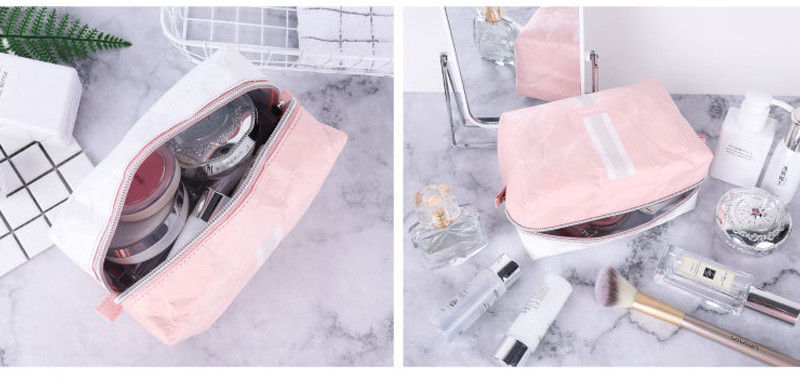 Wholesale Waterproof Foldable Brand Tyvek Pink Makeup Bag Customizable