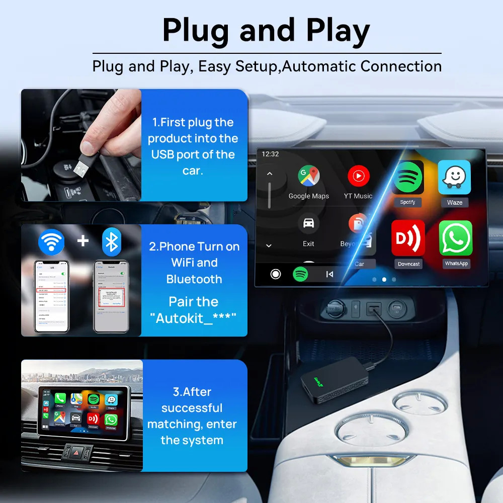 Wired To Wireless Smart Android Auto And Apple Carplay Dongle 2Air AI BOX Wireless USB Wifi BT Adapter