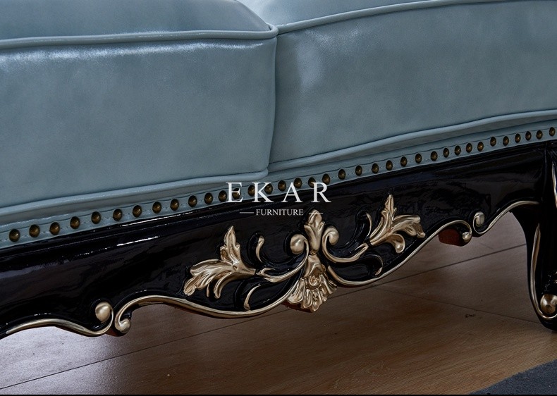 Drawing Room Luxury Leather Wooden Design L Shaped Sofa Set