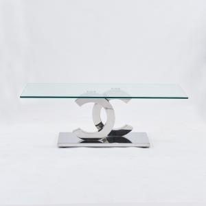 Wholesale Clear 0.2cbm Tempered Glass Top Coffee Table polished stainless steel legs from china suppliers