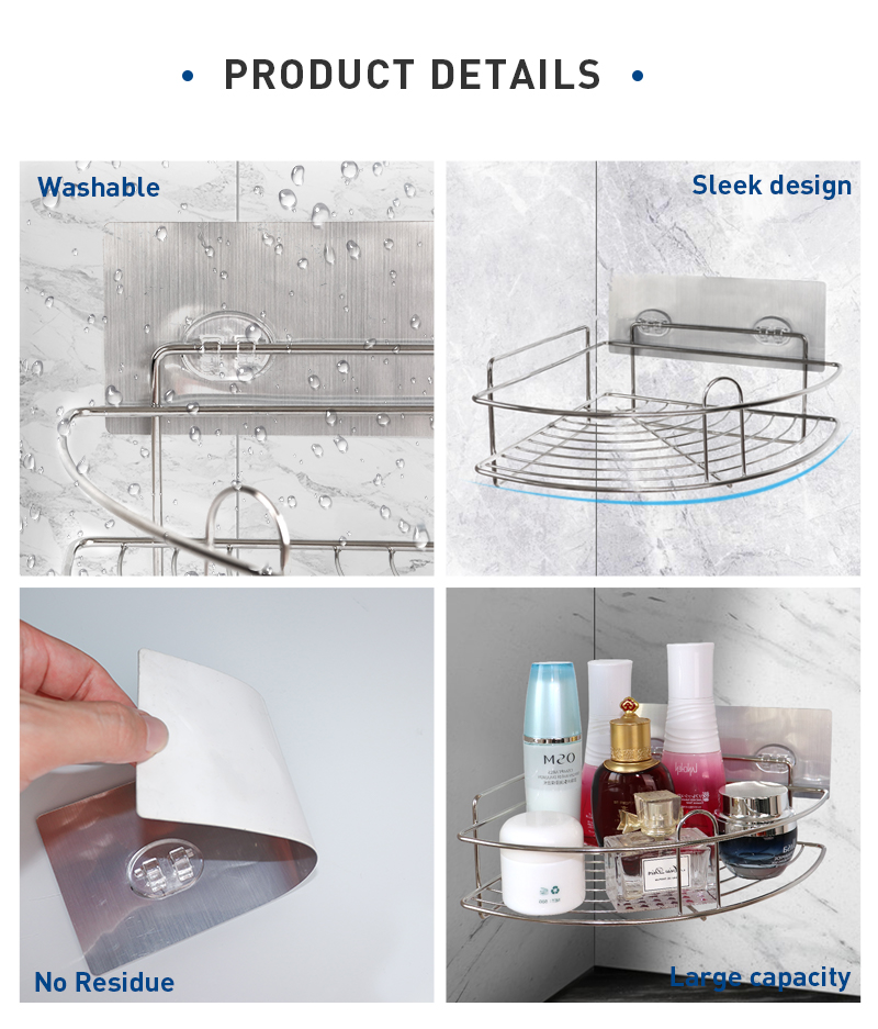 Nano WGO Corner Shower Caddy Rust Proof 10.1cm High Suction Fixed