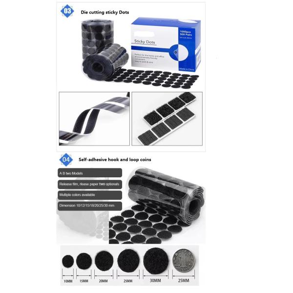 Customized Shape Round Square Heavy Duty Back Glue Self Adhesive Hook And Loop Magic Strap/ Coin/ Dots