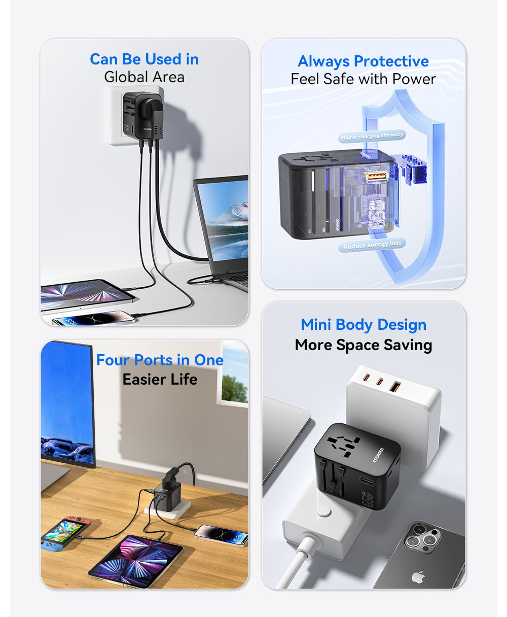 ESSAGER JY-309 Series 65W Universal Plug USB C PD Charger