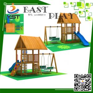 Wholesale CE Certificated Wooden Playground Equipment , Wooden Swing And Slide Set from china suppliers