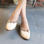 S409 New Retro Stitching Woven Thick High-Heeled Leather Women'S Shoes, Simple