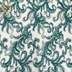 Green Handmade Dress Fabric Tulle Embroidery Rhinestones With Beaded