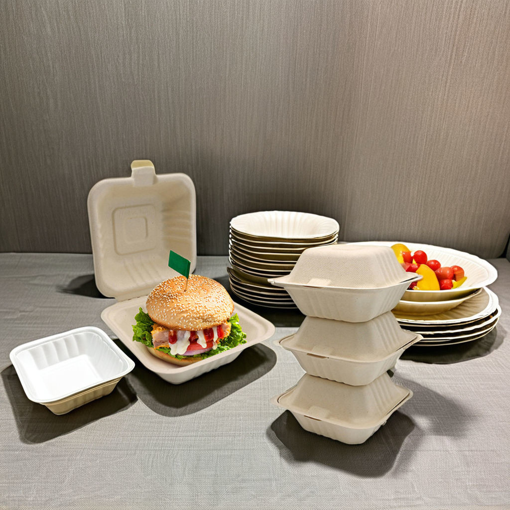 Sugar Cane Bamboo Pulp Hamburger Box Camping Parties Lunches Food Packaging Plates Made Paper
