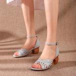 HZM010 Leather Sandals Women'S Summer New Style Thick Heel Casual All-Match