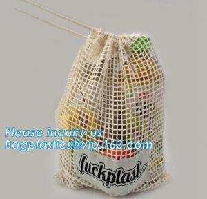 Wholesale Reusable Long Handle Cotton Net Produce Bag , Cotton Net Shopping Bags For Vegetables from china suppliers