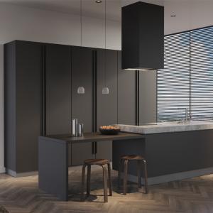 Wholesale Wooden Black Matte L Shaped Kitchen Cabinet Design For Small Kitchen PVC Board from china suppliers