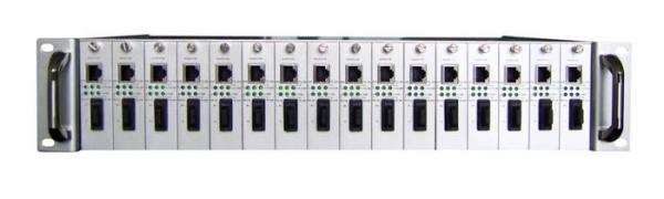 16 Slots 19 inch Fiber Optic Media Converter , AC 100 - 260V 12A