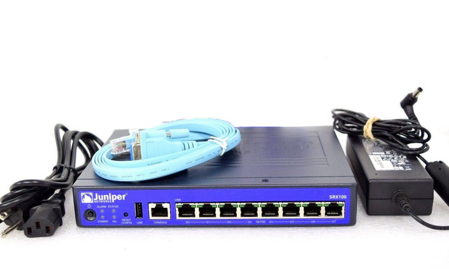 Juniper SRX100B,SRX services gateway 100 with 8xFE ports and base memory (On-board 1GB RAM w/ 512MB Accessible, 1GB FLASH)
