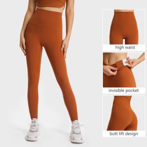 Wholesale High Waist Nude Yoga Training Capri Pants With Hidden Side Pockets from china suppliers