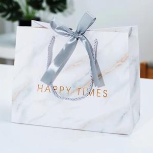 Wholesale Personalize LOGO Marble paper custom gift bag Paper Delivery Bags with ribbon handle from china suppliers