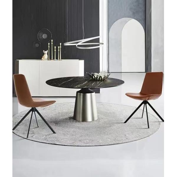 Modern Luxury Stainless Steel Round Dining Table Italian Ceramic Marble Dining Table With Chairs