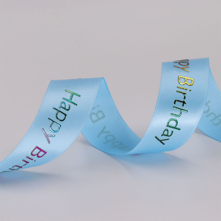 Birthday Use Blue Satin Ribbon Single / Double Face Customized Printed Logo