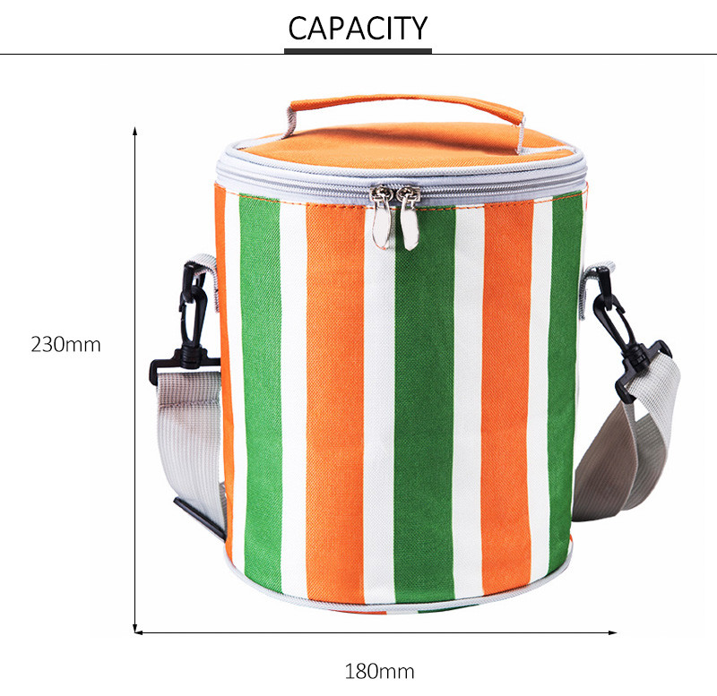 Cylindrical Shape Large Insulated Thermal Food Picnic Cooler Bag