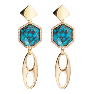 Wholesale Jelewrry Gold Plated Regular Heptagon Diamond Drop Earring for Women from china suppliers