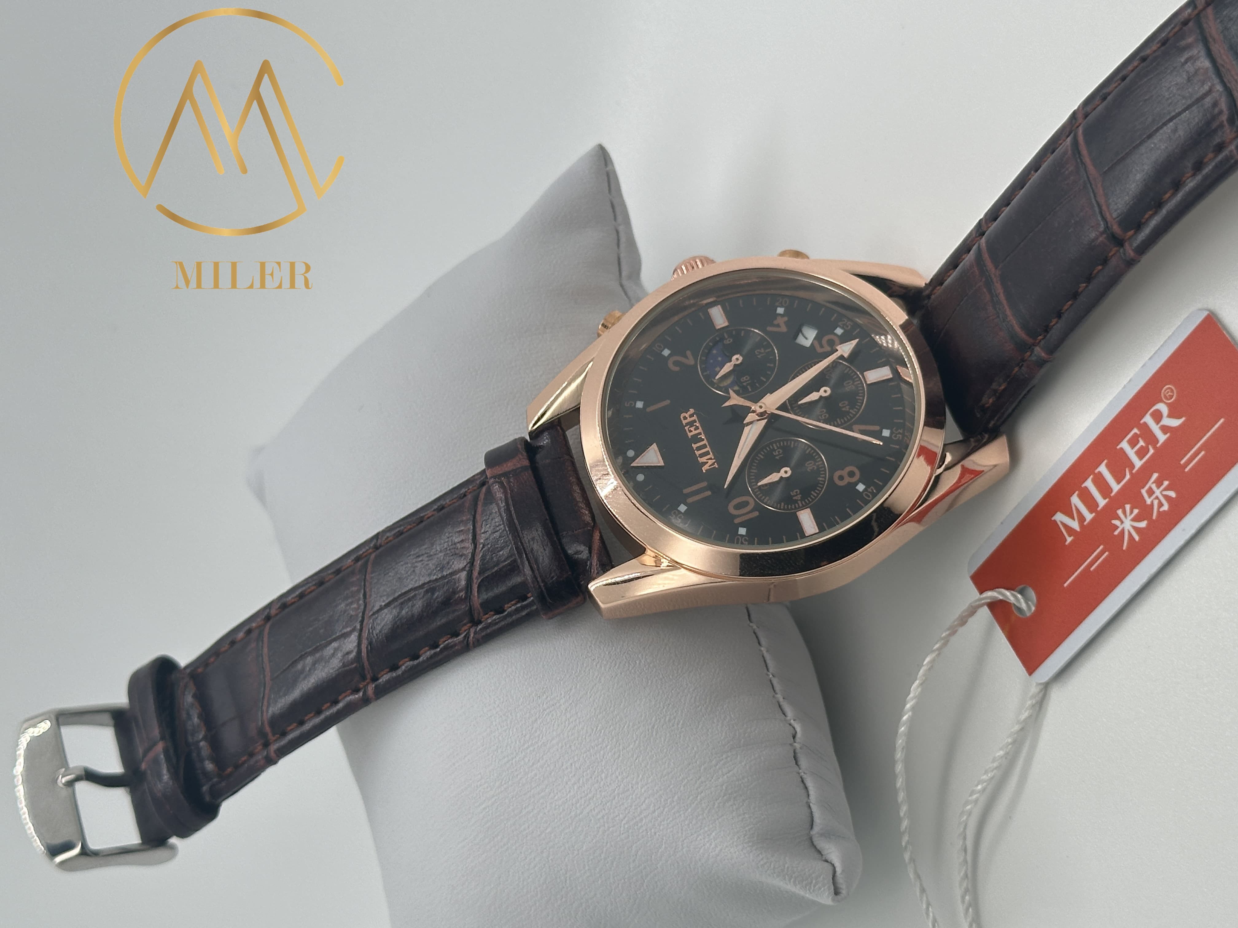ML 666 Custom Logo Gift Watches Round Dial Black Leather Quartz Wristwatch