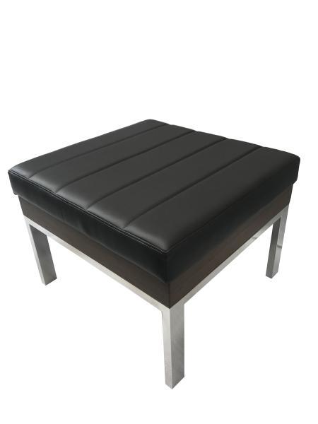 Polished stainless steel base with black vinyl upholstery top square ottoman