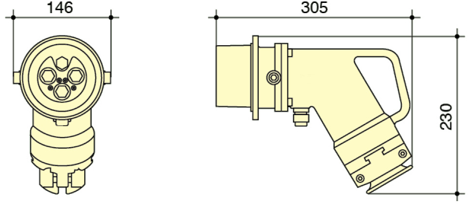 PowerSyntax Shore Power High Current Industrial Female Plug Angled Type 4P 250A 400V IP67 Part No. MB250A-BS-B