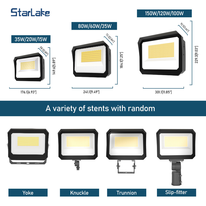 LED Outdoor Flood Lights Tunable Knuckle Mount 150W 120W 100W 35W 20W 15W Selectable