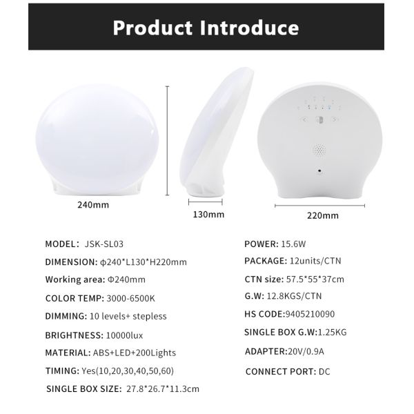 DC Power Supply Sun Sad 10000 LED Lightbox Light Therapy Lamp Featuring Adjustable Brightness and Colours Perfect for Home