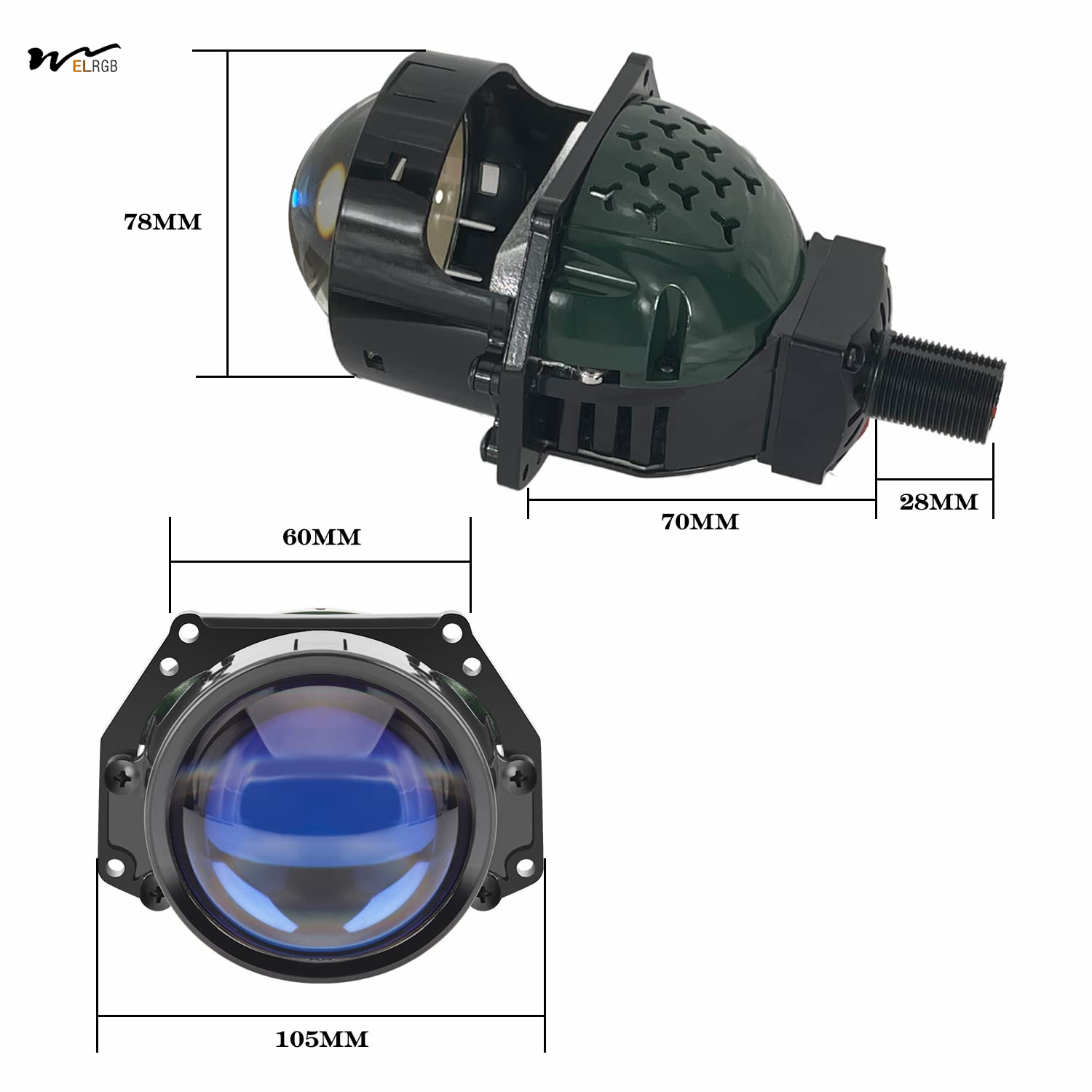 Blue Lens 3.0 Inch Bi-LED Projector Lens 120W 20 000LM 6000K White Focus Beam Clear Cut off Line Head Lights