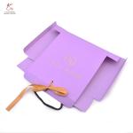 Pink Color Square Cosmetic Packaging Paper Box With Ribbon Handle