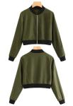 Wholesale spring autumn Ladies short cropped stand-neck baseball zipper jacket