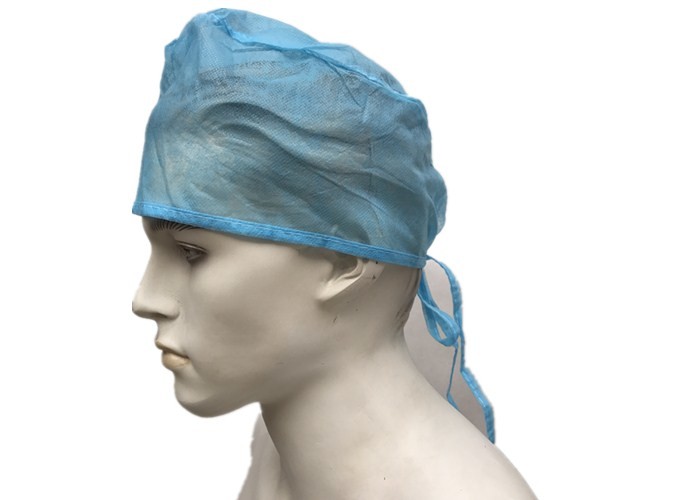 Blue Green Disposable Operating Room Hats , Surgical Doctor Head Cap With Tie