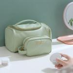 Large Capacity Travel Vanity PU Cosmetic Bag With Handle