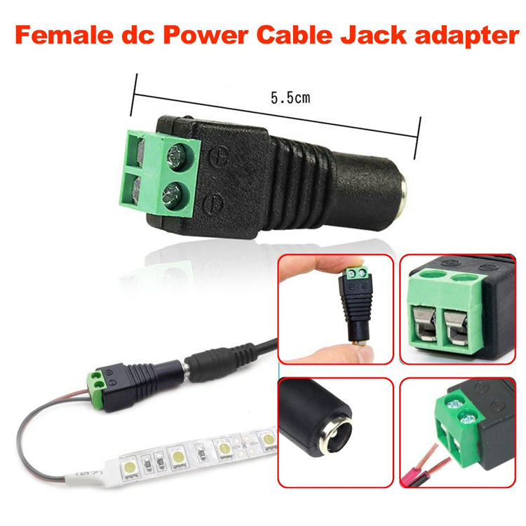 Solderless 12v 24v 5.5x2.5mm 5.5x2.1mm Female DC Power Plug Connector Jack Adapter for CCTV Camera Led Strip Lights