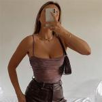 One Line Neck Ladies Camisole Tank Tops See Through Net Gauze Printing