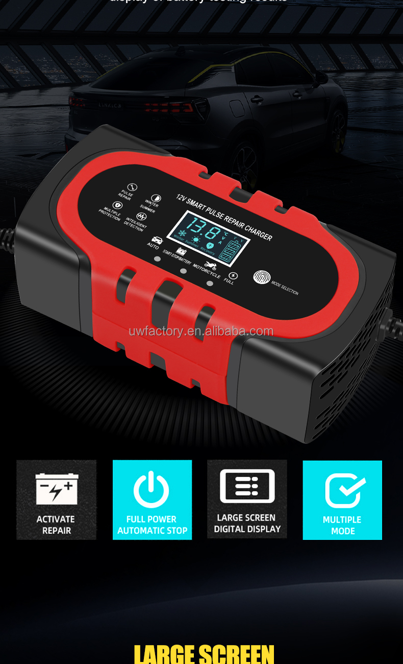 90% Charging Efficiency 12V Intelligent Pulse Repair Battery Charger for Electric Vehicle E-bike Scooter 4-100ah Battery Pack
