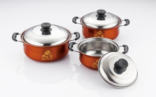 16/18/20/22cm red color & flower stainless steel cookware set & kitchenware set