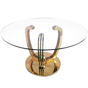 Wholesale Minimalist Gold Stainless Steel Base Dining Table With Glass Top from china suppliers
