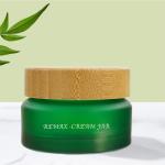 50g oval shape Green frosted Glass Bottle With bamboo Lid For Empty Cream Jar