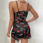 Soft Underwear Satin Lace Floral Edge Sleepwear Sexy Tempt Pajamas For Women
