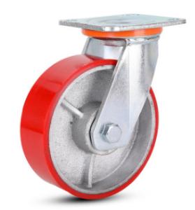 Wholesale cast iron wheels heavy duty red PU casters 6 inch from china suppliers