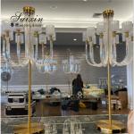 Saixin new design large gold metal stand 10 arms glass candelabra for wedding