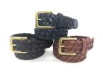 Men 's Full Grain Braided Cowhide Leather Belt with Solid Brass Buckle 1-3/8”